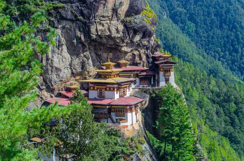 Tiger's Nest Monastery perched on cliff in Paro Bhutan
