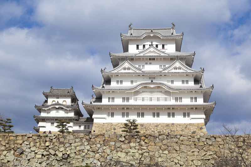 Himeji Castle white heron view with cherry blossoms Japan