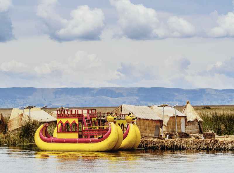 Traditional reed boats on Lake Titicaca Peru