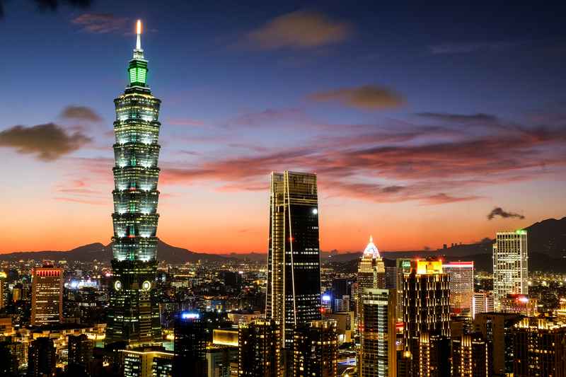 Taipei 101 skyscraper skyline at dusk Taiwan